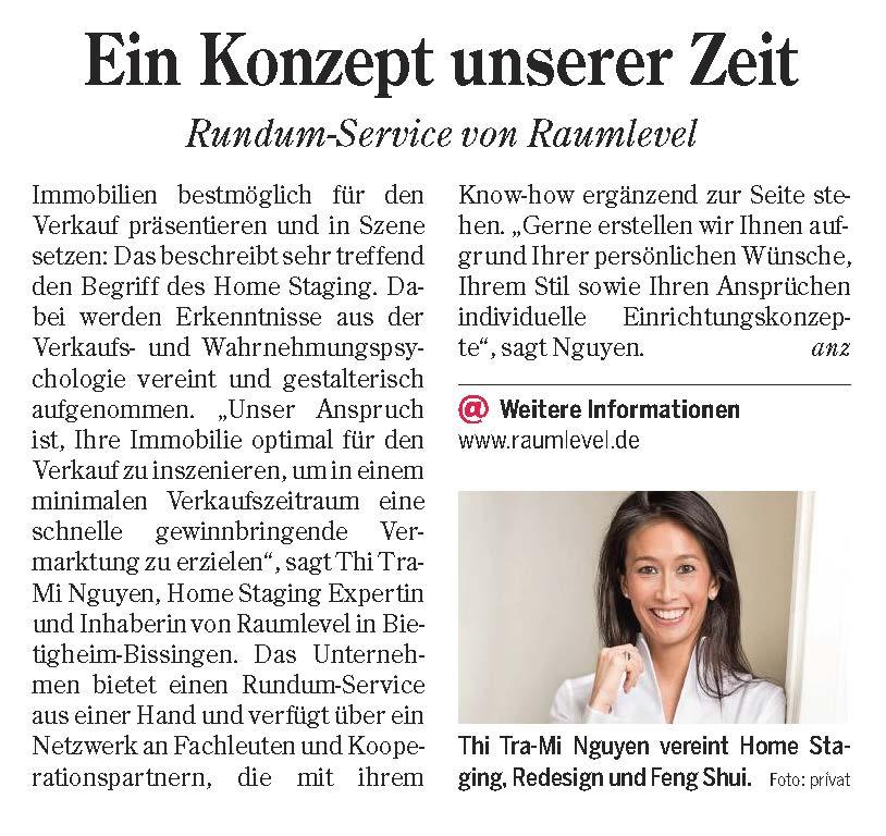 Die Heilbronner Stimme berichtet über das Home Staging von Raumlevel