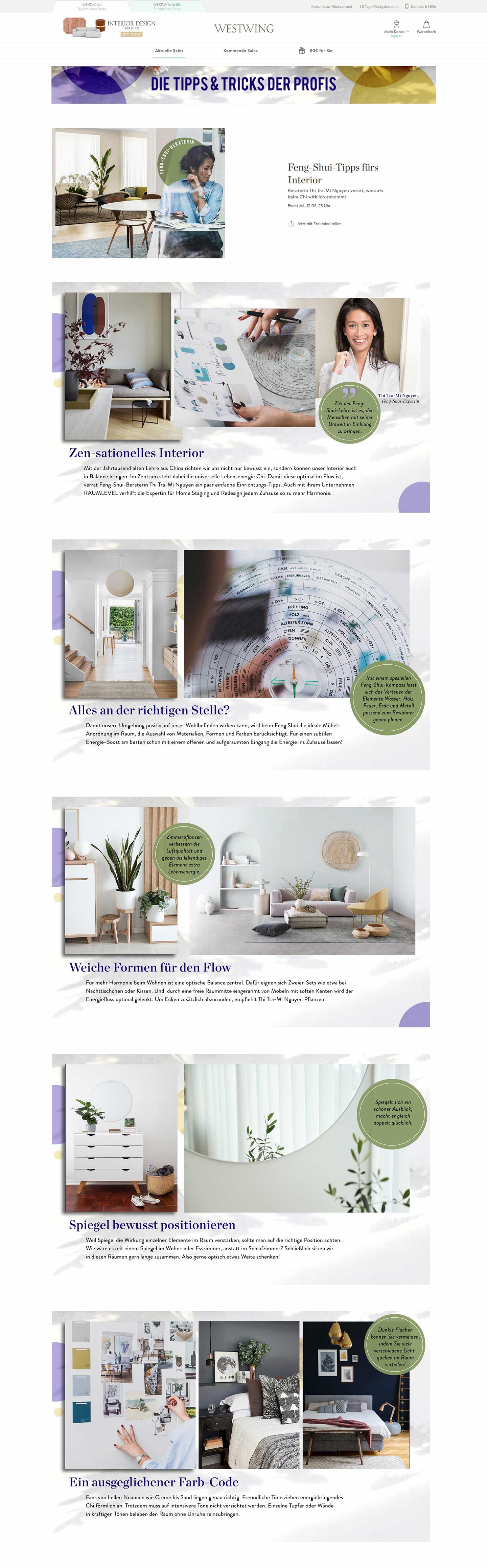Newsletter-Beitrag zum FENG SHUI von Raumlevel im Einrichtungsmagazin Westwing